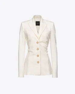 Tailleurs Et Ensembles|PINKO Blazer Slim En Tissu Technique Blanc-Blanche-Neige
