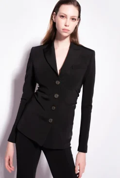 Tailleurs Et Ensembles|PINKO Blazer Slim En Tissu Technique Noir Limousine