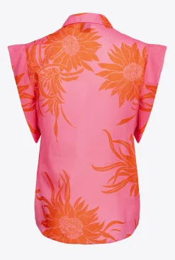 Chemises Et Blouses|PINKO Blouse A Imprime Grande Fleur Rose/Rouge