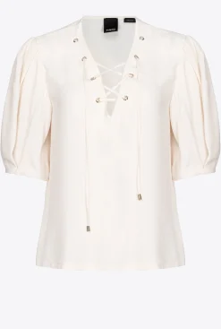 Chemises Et Blouses|PINKO Blouse A Lacets Rose Fume Blanc