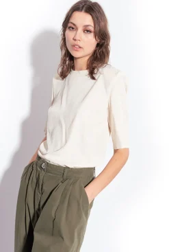 Chemises Et Blouses|PINKO Blouse A Manches Courtes En Jacquard Rose Fume Blanc
