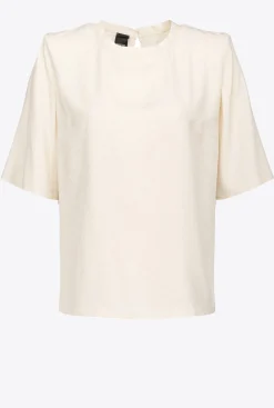 Chemises Et Blouses|PINKO Blouse A Manches Courtes En Jacquard Rose Fume Blanc