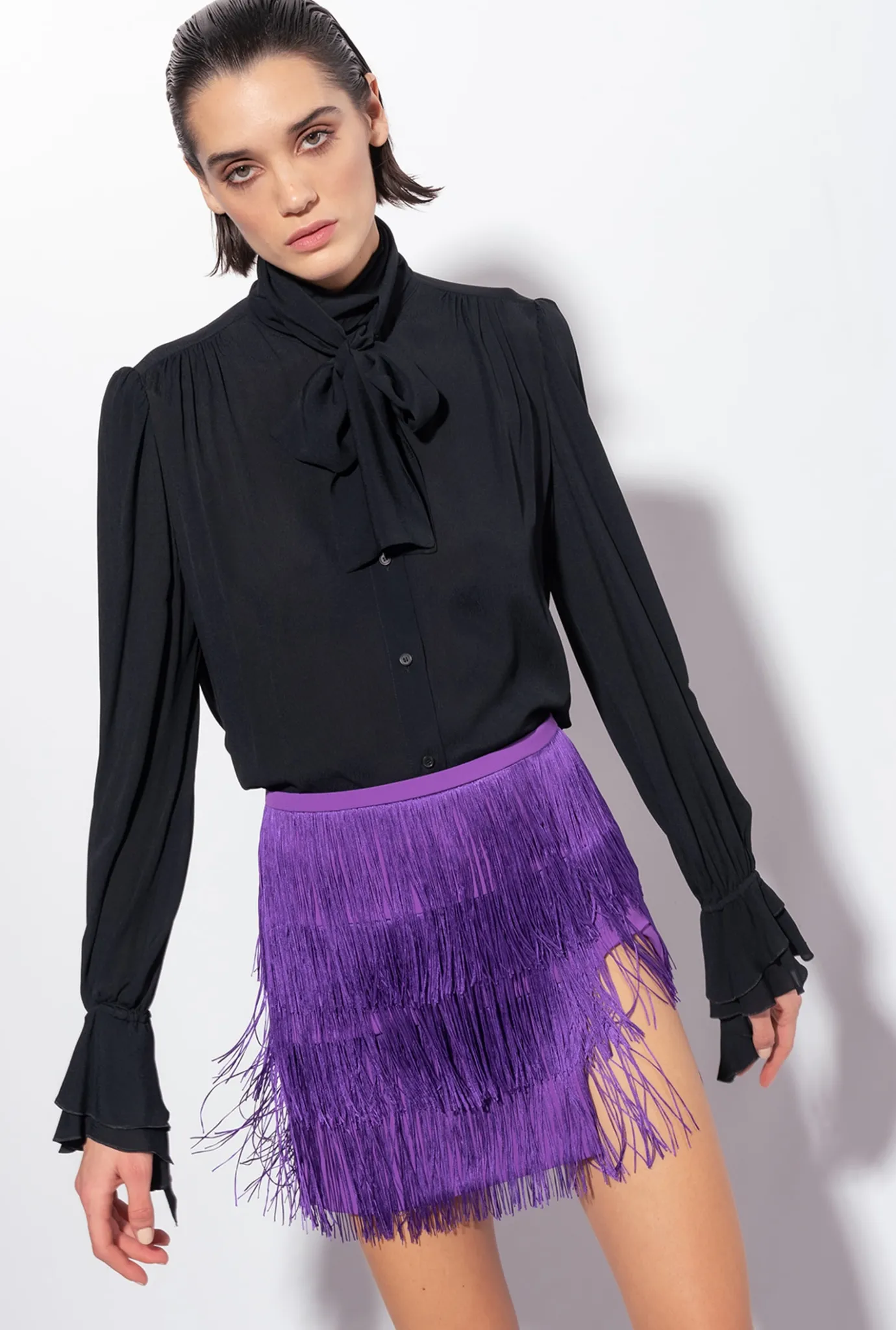 Chemises Et Blouses|PINKO Blouse A Noeud Et Ruches Noir Limousine