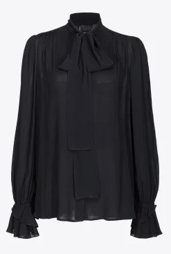 Chemises Et Blouses|PINKO Blouse A Noeud Et Ruches Noir Limousine