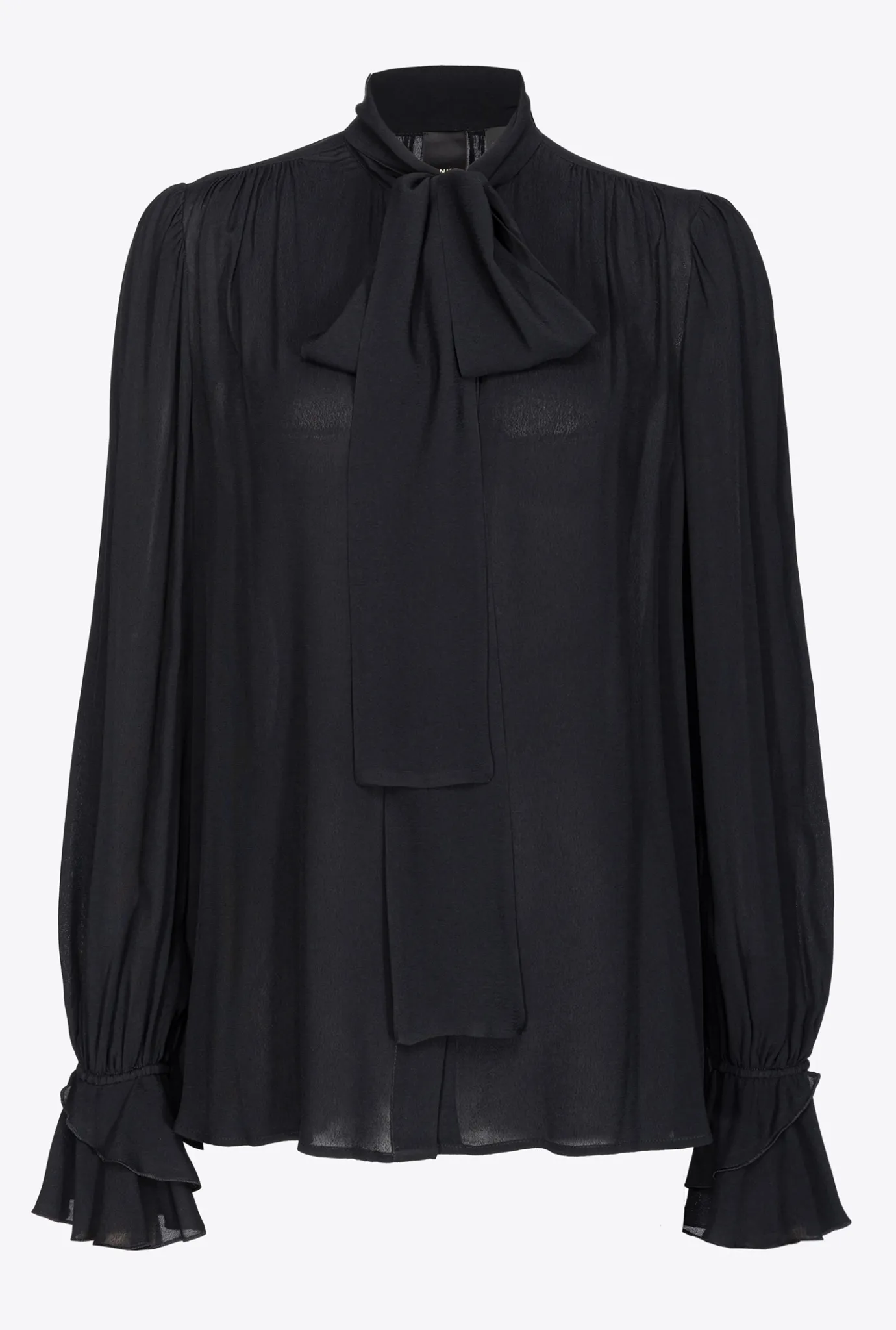 Chemises Et Blouses|PINKO Blouse A Noeud Et Ruches Noir Limousine