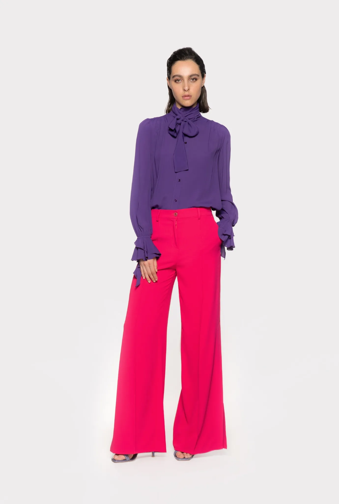Chemises Et Blouses|PINKO Blouse A Noeud Et Ruches Violet Pensee
