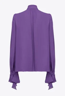Chemises Et Blouses|PINKO Blouse A Noeud Et Ruches Violet Pensee