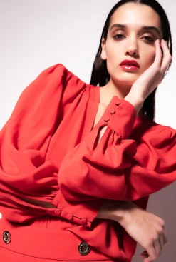Tailleurs Et Ensembles|PINKO Blouse Boutonnee Rouge Formule 1