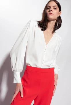 Tailleurs Et Ensembles|PINKO Blouse Boutonnee Blanc Nimbus