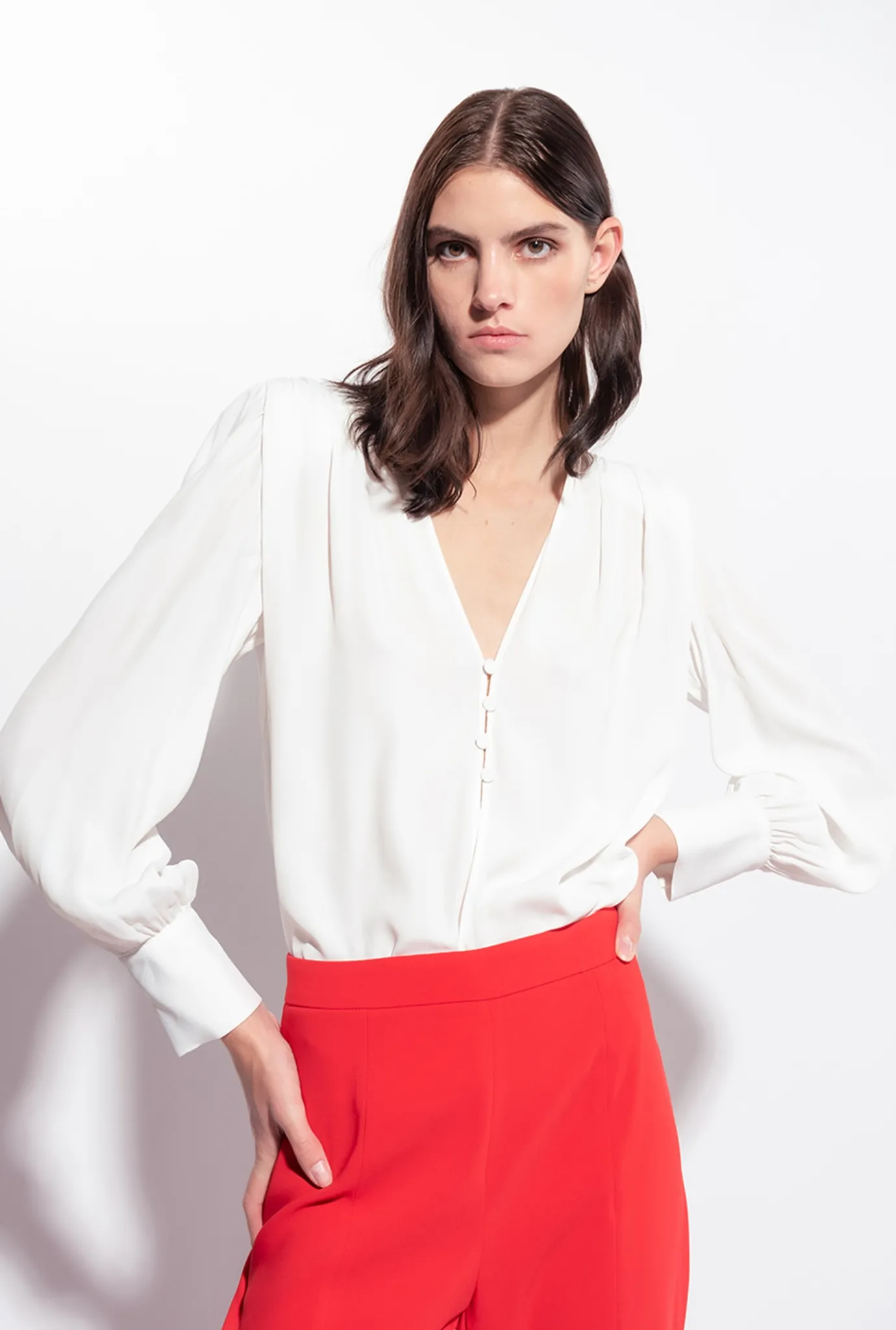 Tailleurs Et Ensembles|PINKO Blouse Boutonnee Blanc Nimbus