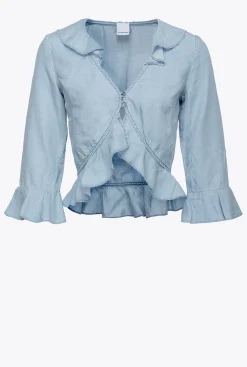 Chemises Et Blouses|PINKO Blouse Courte En Denim Lyocell Delavage Clair