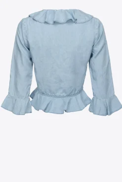 Chemises Et Blouses|PINKO Blouse Courte En Denim Lyocell Delavage Clair
