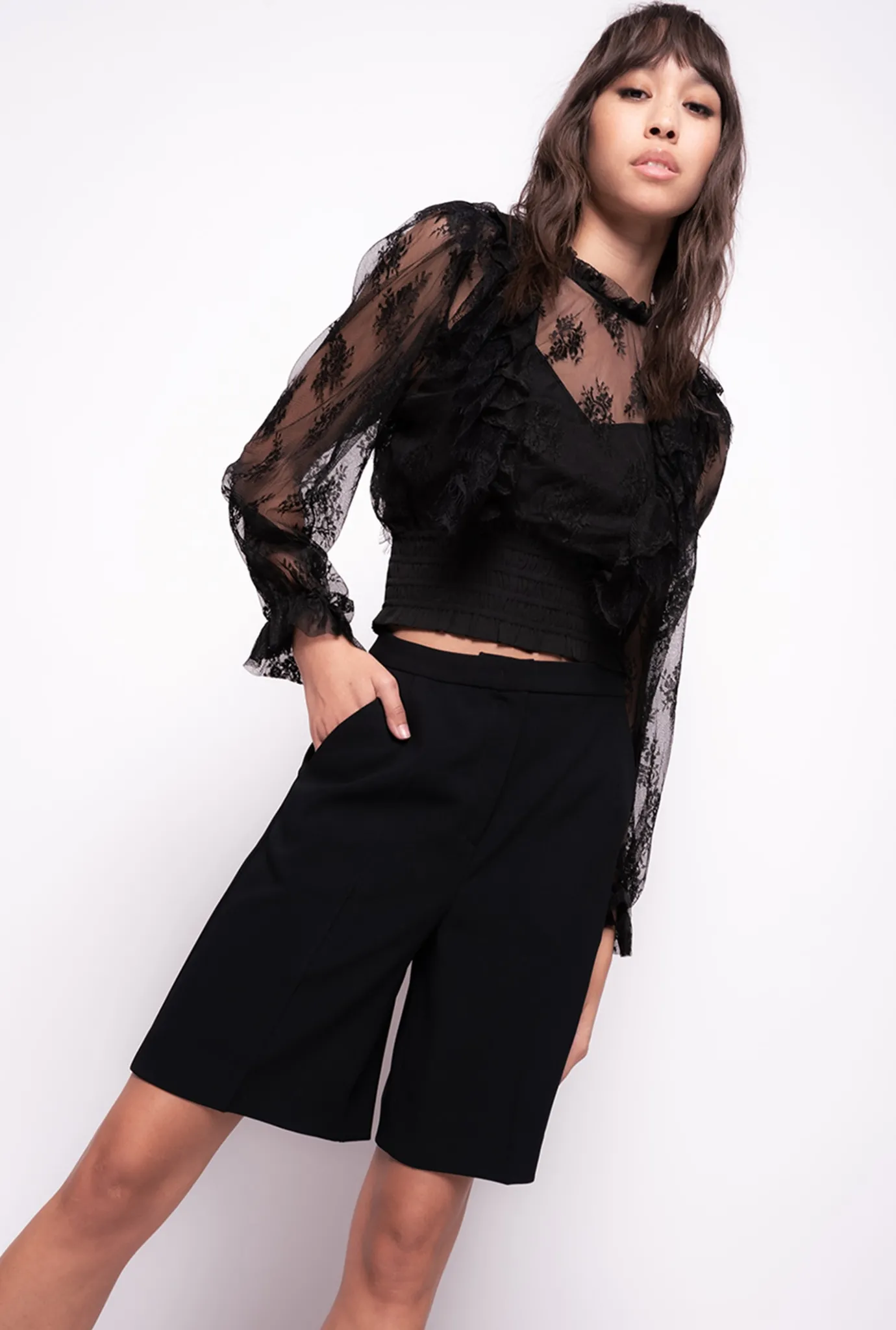 Chemises Et Blouses|PINKO Blouse Courte En Dentelle Noir Limousine