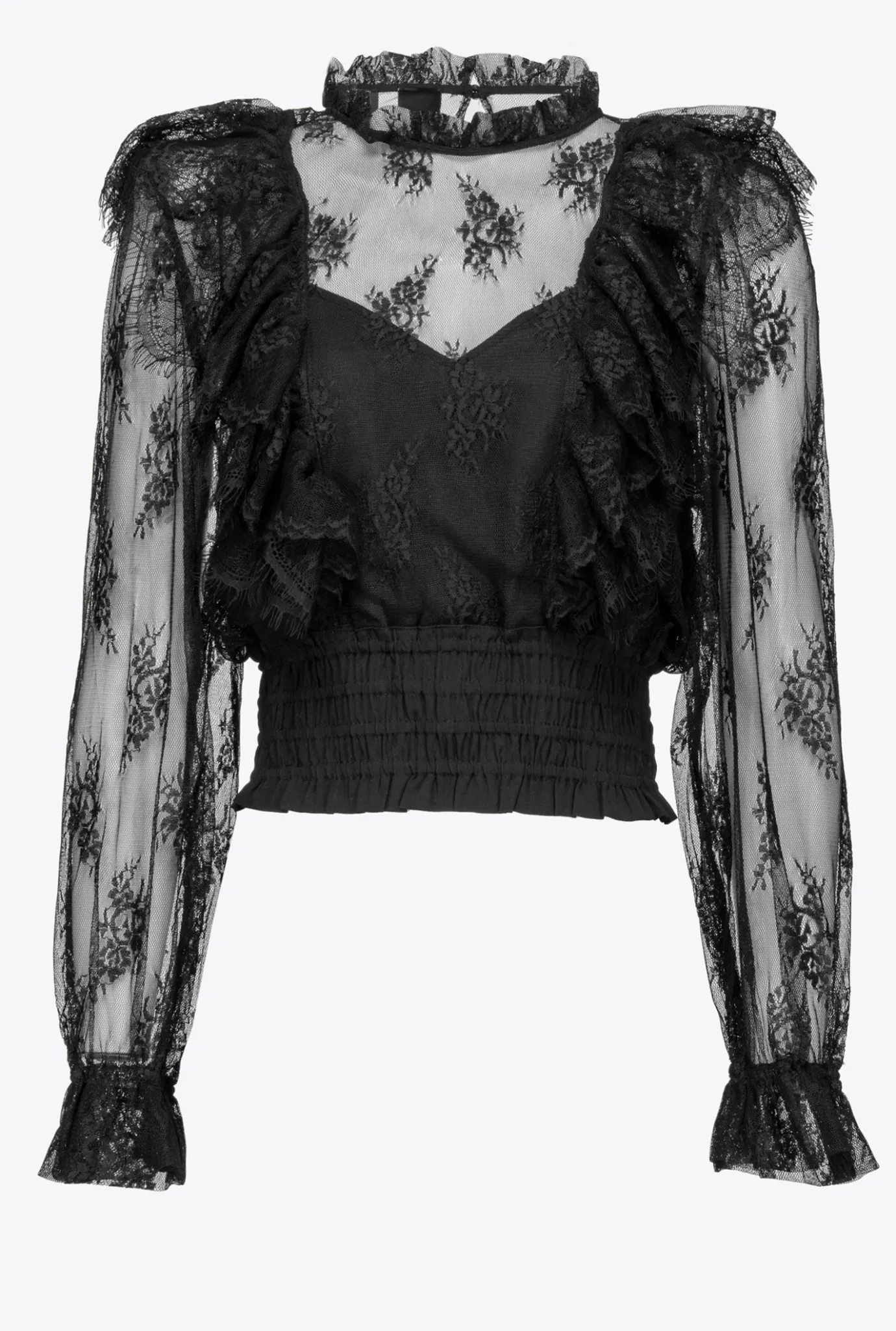 Chemises Et Blouses|PINKO Blouse Courte En Dentelle Noir Limousine