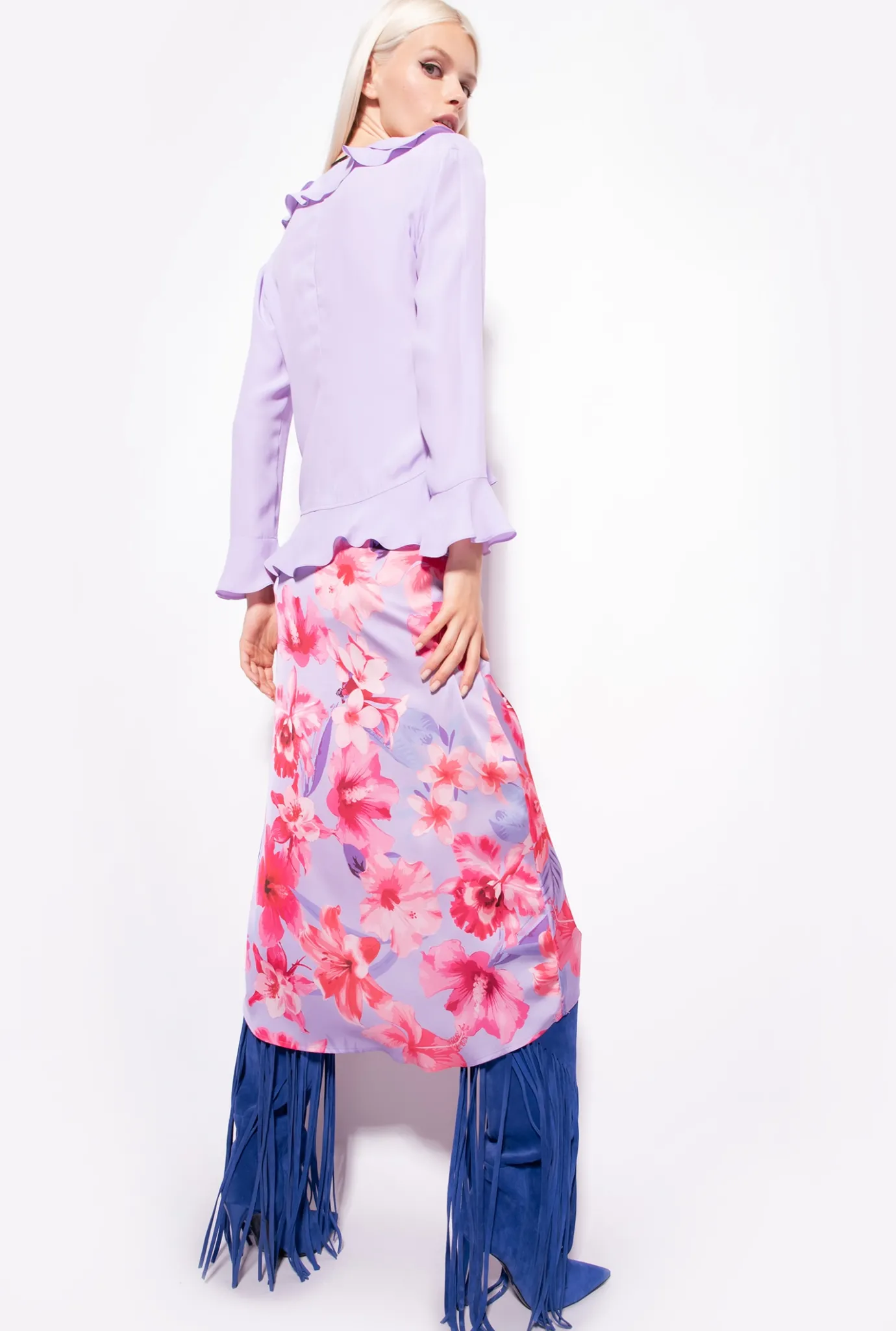 Chemises Et Blouses|PINKO Blouse Courte Volantee Violet Tulipe