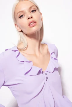 Chemises Et Blouses|PINKO Blouse Courte Volantee Violet Tulipe