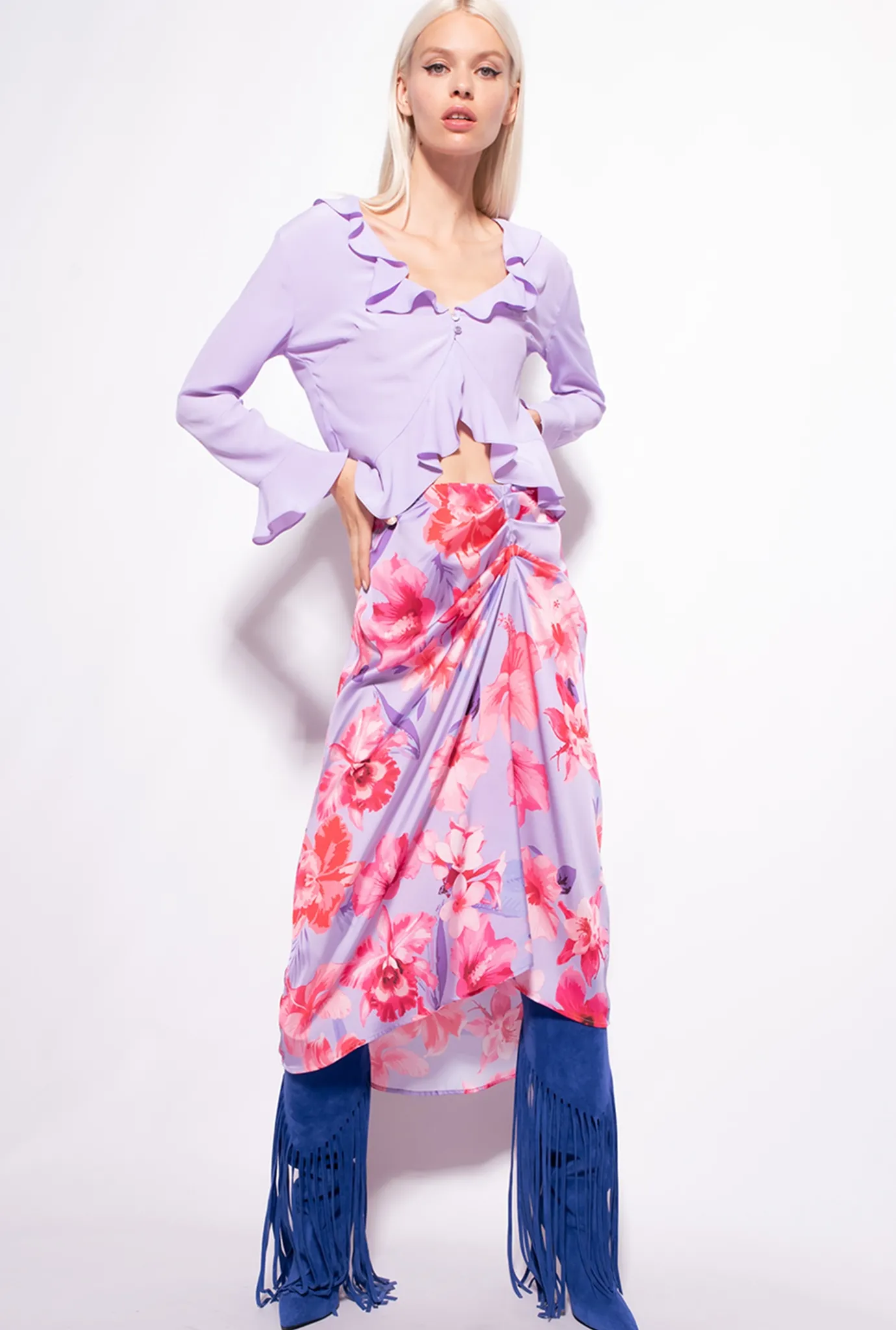 Chemises Et Blouses|PINKO Blouse Courte Volantee Violet Tulipe