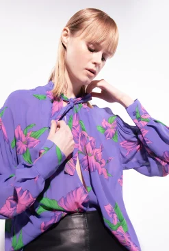 Chemises Et Blouses|PINKO Blouse Croisee A Imprime Iris Violet/Rose/Vert