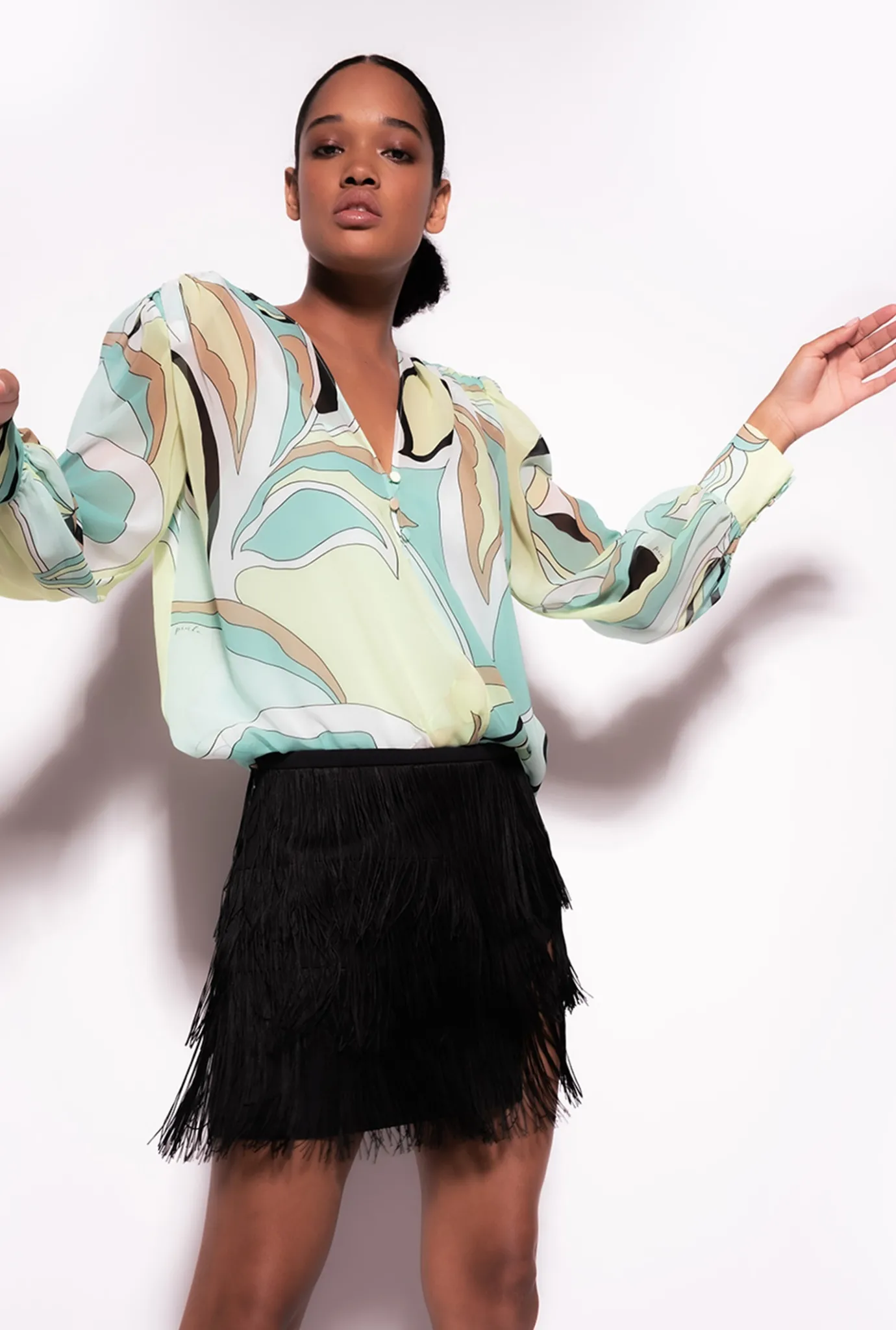 Chemises Et Blouses|PINKO Blouse En Voile A Imprime Fleuri Multicolore - Vert D'Eau/Beige