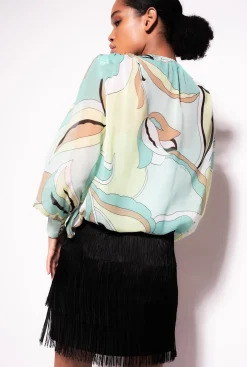 Chemises Et Blouses|PINKO Blouse En Voile A Imprime Fleuri Multicolore - Vert D'Eau/Beige