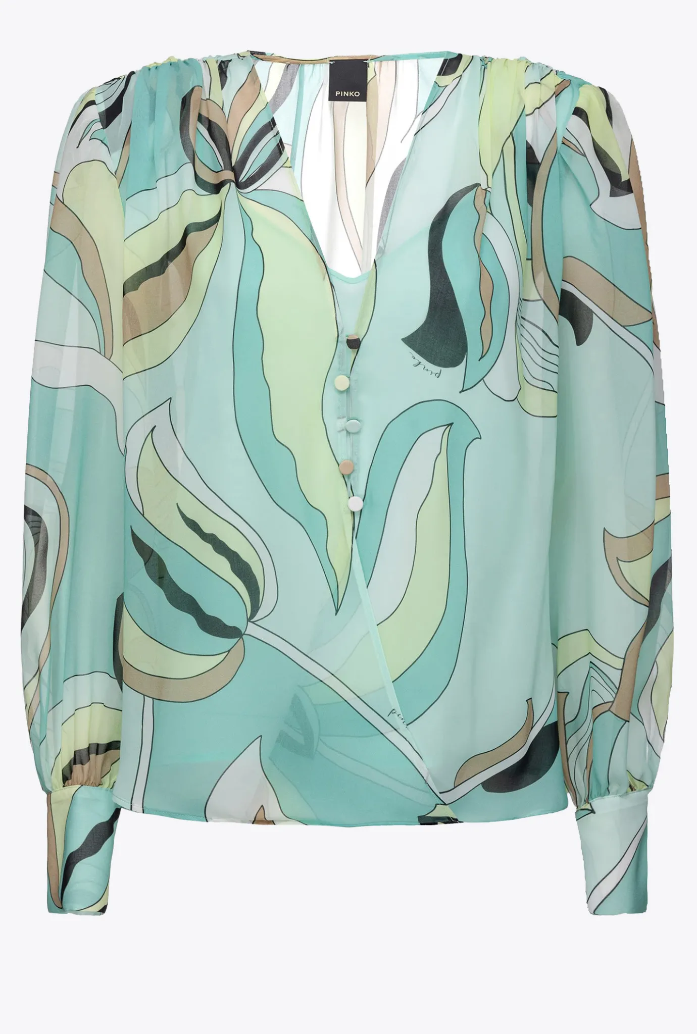 Chemises Et Blouses|PINKO Blouse En Voile A Imprime Fleuri Multicolore - Vert D'Eau/Beige