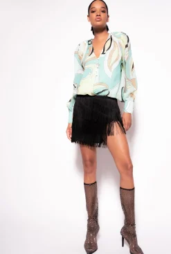 Tailleurs Et Ensembles|PINKO Blouse En Voile A Imprime Fleuri Multicolore - Vert D'Eau/Beige