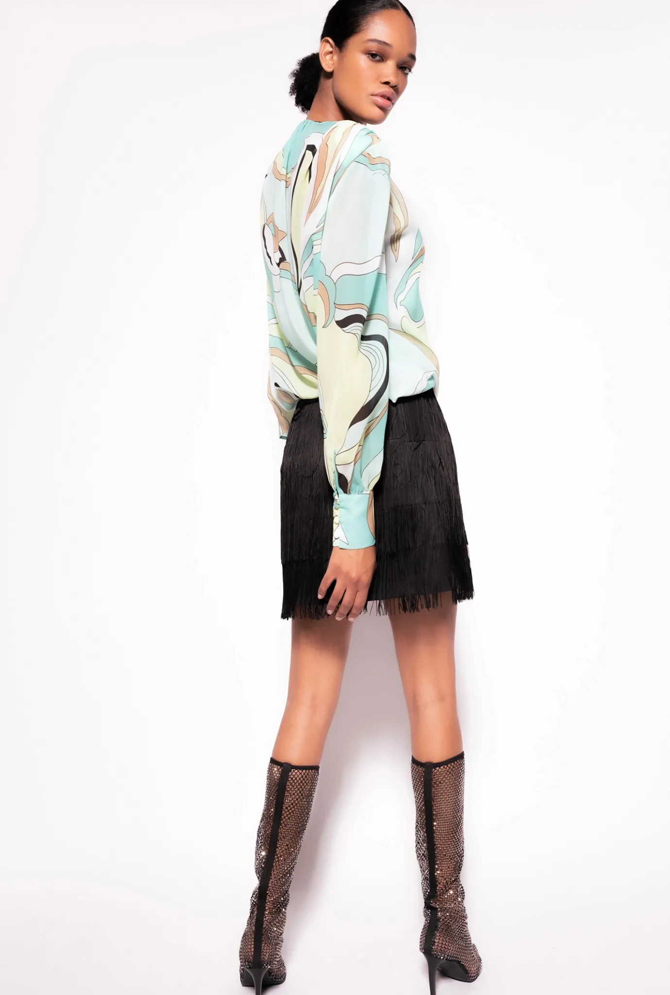 Tailleurs Et Ensembles|PINKO Blouse En Voile A Imprime Fleuri Multicolore - Vert D'Eau/Beige