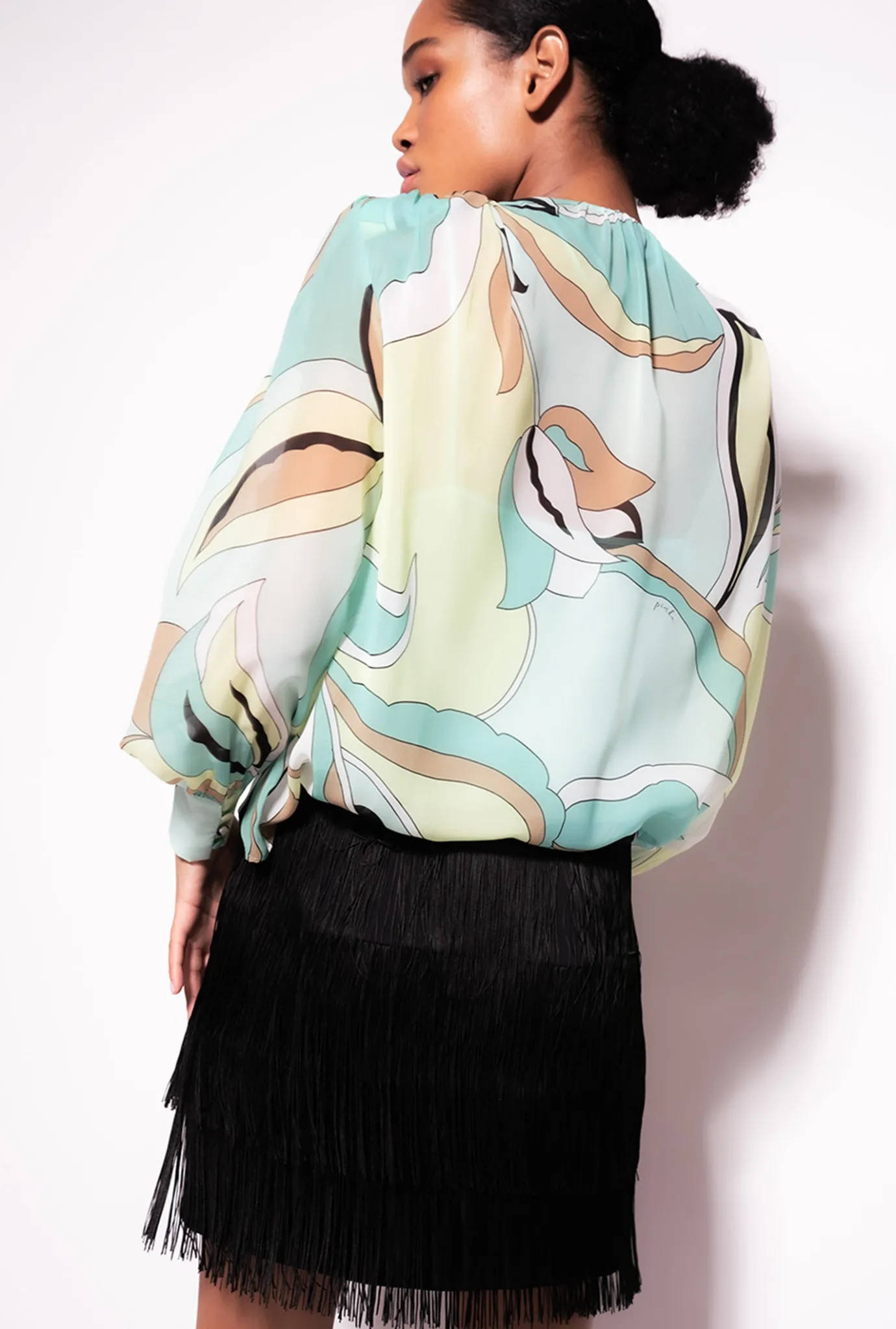 Tailleurs Et Ensembles|PINKO Blouse En Voile A Imprime Fleuri Multicolore - Vert D'Eau/Beige