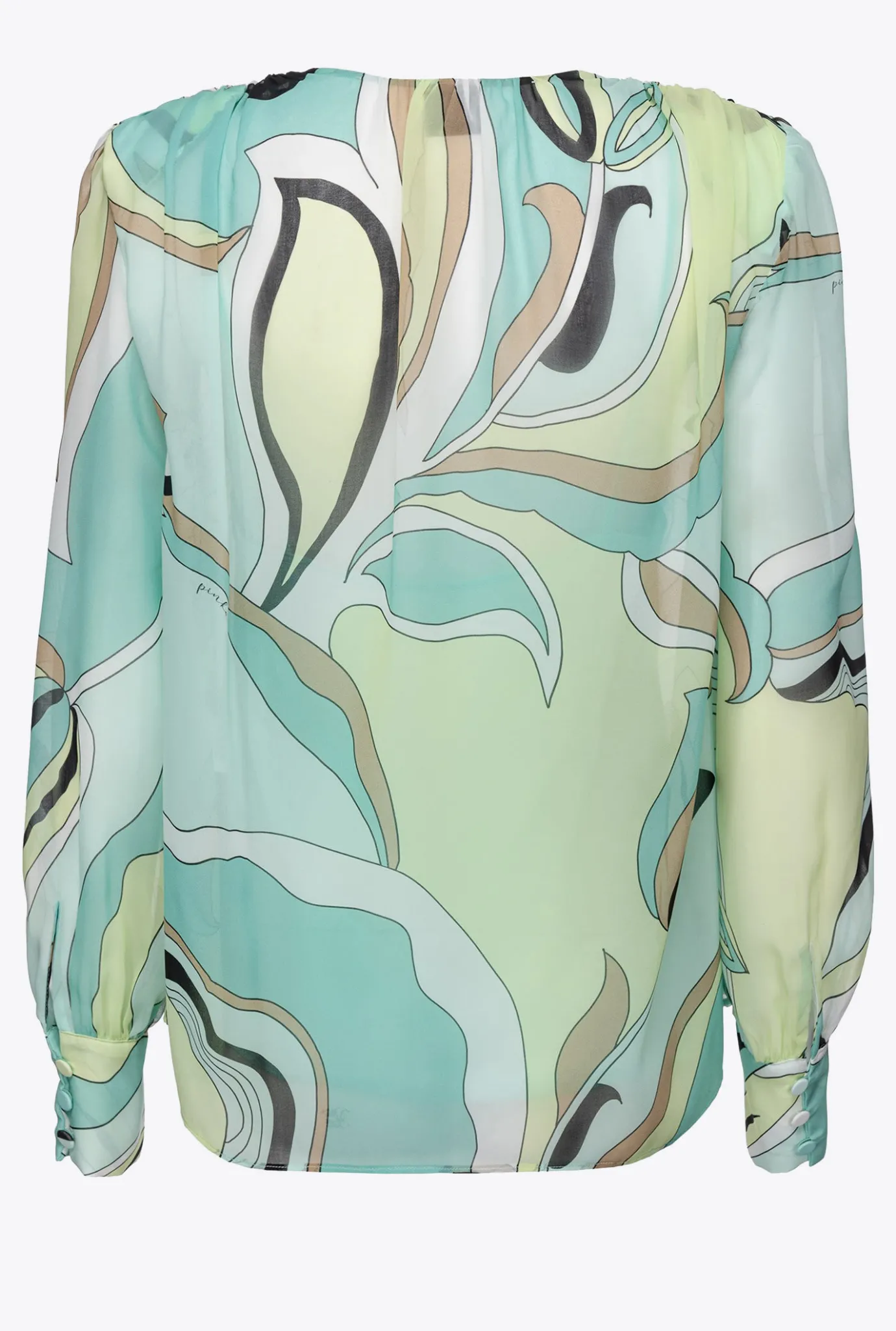 Tailleurs Et Ensembles|PINKO Blouse En Voile A Imprime Fleuri Multicolore - Vert D'Eau/Beige