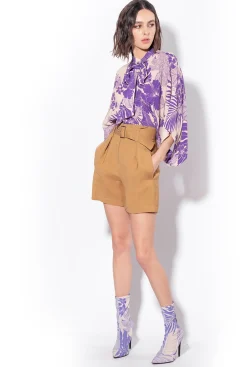 Tailleurs Et Ensembles|PINKO Blouse Facon Cape A Imprime Tropical Nude/Violet