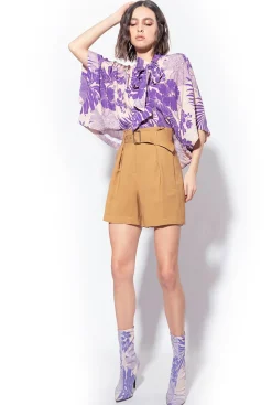 Tailleurs Et Ensembles|PINKO Blouse Facon Cape A Imprime Tropical Nude/Violet