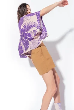 Tailleurs Et Ensembles|PINKO Blouse Facon Cape A Imprime Tropical Nude/Violet