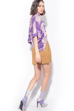 Tailleurs Et Ensembles|PINKO Blouse Facon Cape A Imprime Tropical Nude/Violet