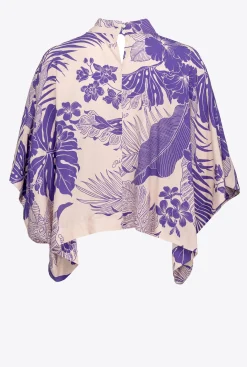Tailleurs Et Ensembles|PINKO Blouse Facon Cape A Imprime Tropical Nude/Violet