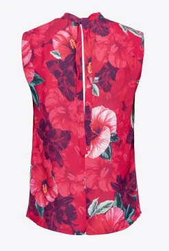 Topwear|PINKO Blouse Sans Manches A Imprime Hibiscus Multi.Fuchsia/Rose