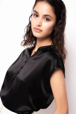 Chemises Et Blouses|PINKO Blouse Sans Manches En Satin Noir Limousine