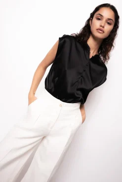 Chemises Et Blouses|PINKO Blouse Sans Manches En Satin Noir Limousine