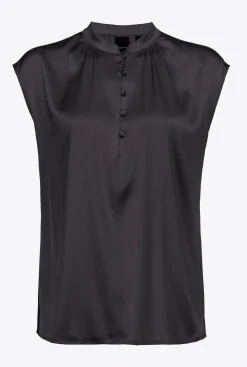 Chemises Et Blouses|PINKO Blouse Sans Manches En Satin Noir Limousine