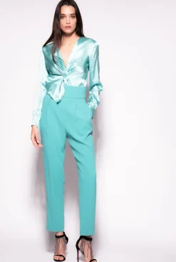 Tailleurs Et Ensembles|PINKO Blouse Torsadee En Soie Bleu Nil