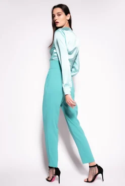 Tailleurs Et Ensembles|PINKO Blouse Torsadee En Soie Bleu Nil