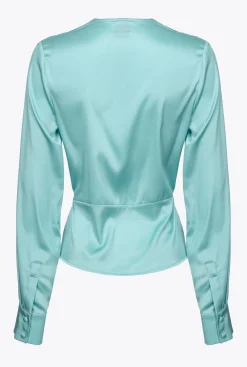 Tailleurs Et Ensembles|PINKO Blouse Torsadee En Soie Bleu Nil