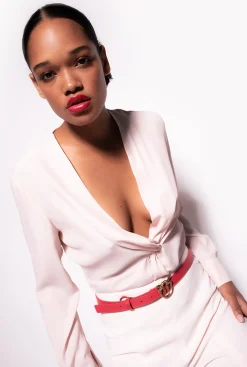 Chemises Et Blouses|PINKO Blouse Torsadee En Soie Rose Peche Sirop