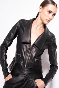 Vêtements D'extérieur|PINKO Blouson De Motard Bi-Matiere Noir Limousine