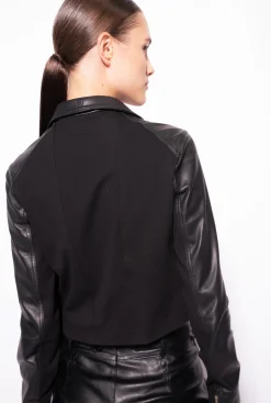 Vêtements D'extérieur|PINKO Blouson De Motard Bi-Matiere Noir Limousine