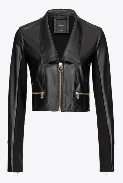 Vêtements D'extérieur|PINKO Blouson De Motard Bi-Matiere Noir Limousine