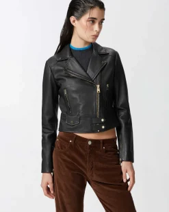 Vêtements D'extérieur|PINKO Blouson De Motard En Cuir Nappa Noir Limousine