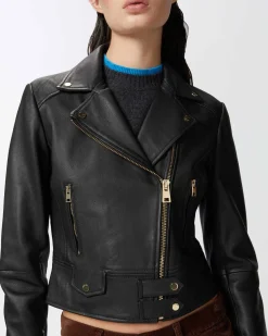 Vêtements D'extérieur|PINKO Blouson De Motard En Cuir Nappa Noir Limousine
