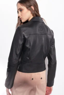 Vêtements D'extérieur|PINKO Blouson De Motard En Cuir Nappa Noir Limousine