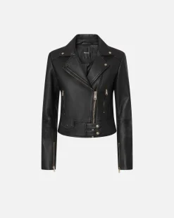 Vêtements D'extérieur|PINKO Blouson De Motard En Cuir Nappa Noir Limousine