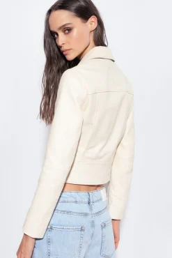 Vêtements D'extérieur|PINKO Blouson De Motard En Cuir Nappa Rose Fume Blanc